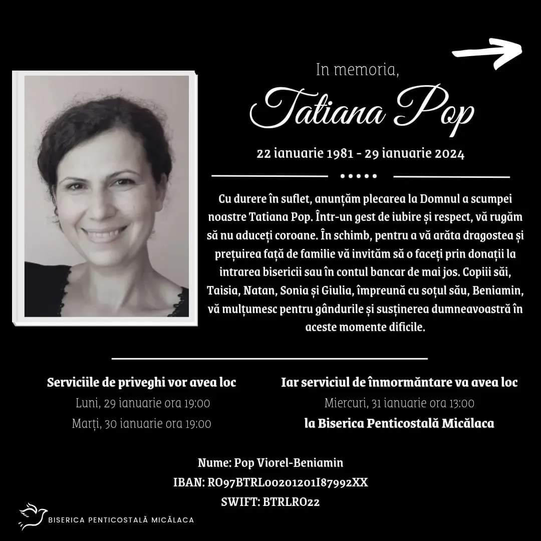 LIVE- Serviciu înmormântare Tatiana Pop (Biserica Micalaca, Arad)